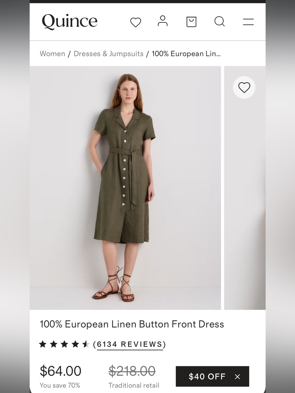 Quince Olive Green Button-Front Shirt Dress